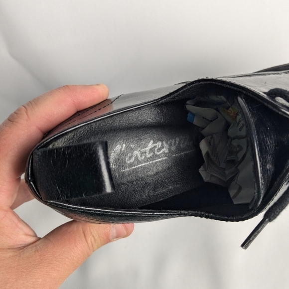 L'INTERVALLE Black Glossy Leather Block Heel Laces Shoes Square Tip Size 37 - Picture 9 of 10